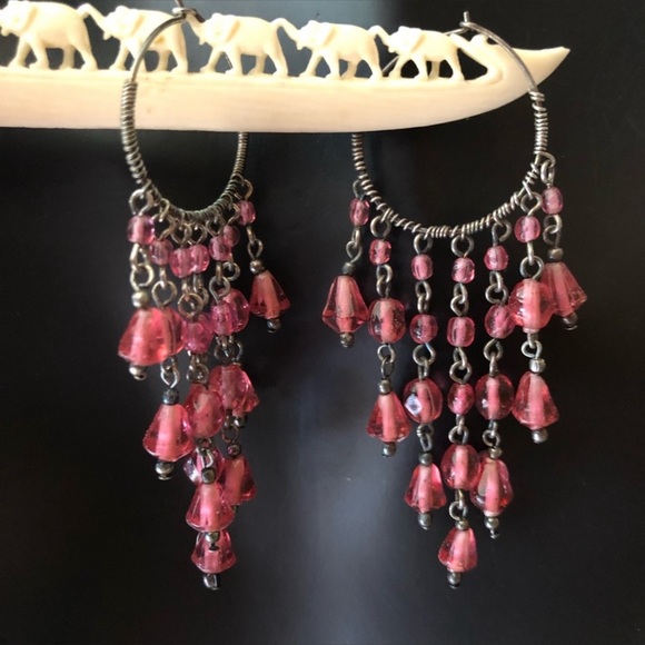 Vintage Pink Cascade Hippy Earrings - Picture 1 of 9